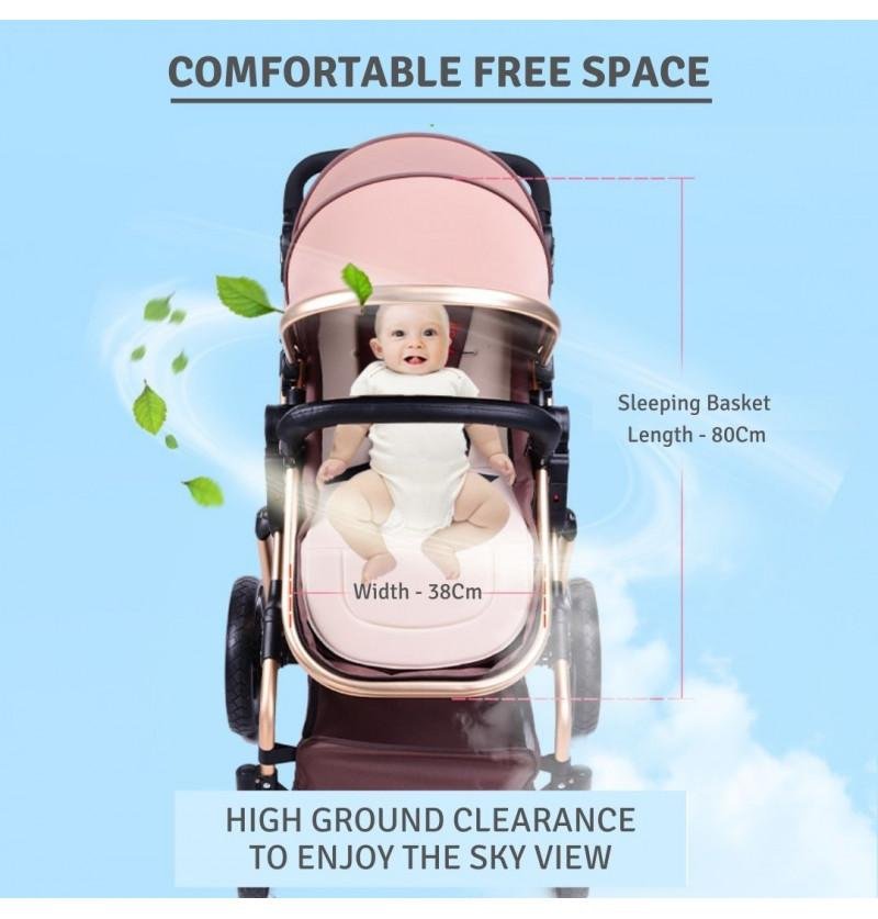 3 In 1 Stroller Pram Khakhi High Ground Clearance Explosion Proof Rubber Wheel WoowBaby